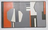 Lot 373:  M TEICHMAN Modernist Oil Painting. Reds, grays & Black on white ground. Signed M Teichman. Dated 69. : Dimensions:  Image Size: H: 28 inches: W: 48 inches --- 