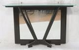 Lot 384:  Glass Top Italian Ebonized Wood Base Console Hall Table. Mirrored back to base. : Dimensions:  H: 36 inches: W: 54 inches: D: 13 inches --- 