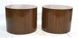 Lot 404:  Pr Large Drum Form Side Tables. Wood solid column form. Attributed to Pace: Dimensions:  H: 27 inches: W: 27.25 inches: D: 27.25 inches --- 