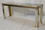 Lot 412:  Campaign style Chrome & Brass tone Hall Console Table. Studded detail. Decorator. : Dimensions:  H: 24.5 inches: W: 60 inches --- 