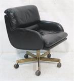 Lot 113:  Black Leather DUNBAR Executive Office Chair.  Brass tone metal base.: Dimensions:  H: 35 inches: W: 25 inches: D: 28 inches --- 