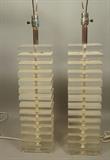 Lot 426:  Pr Stacked Lucite Table Lamps. Thick Lucite Square slabs. Lucite finials. : Dimensions:  H: 34 inches: W: 6 inches: D: 6 inches --- 