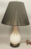 Lot 429:  White MURANO Italian Art Glass Table Lamp. Internal bubble effects. Black wood base.: Dimensions:  H: 27 inches: W: 16 inches --- 