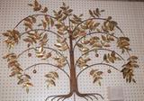 Lot 448:  C JERE Weeping Tree Signed Wall Sculpture. Mixed Metal Leaves with Copper Tone fruit.: Dimensions:  H: 34 inches: W: 44 inches: D: 4 inches --- 