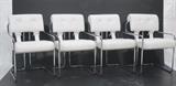 Lot 460:  Set 4 PACE Tubular Chrome Dining Chairs. White Leather. Marked. Mariani seat webbing. : Dimensions:  H: 32.5 inches: W: 21 inches: D: 22 inches --- 