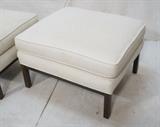 Lot 488:  Pr DIRECTIONAL White Textured Fabric Benches. Ottomans. Seating. Dark Wood Bases. : Dimensions:  H: 17.5 inches: W: 29 inches: D: 25 inches --- 