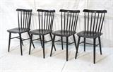 Lot 494:  Set 4 Black Swedish style Modernist Dining Chairs. Black spindle back. Not marked.: Dimensions:  H: 33 inches: W: 17 inches: D: 16 inches --- 