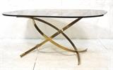 Lot 495:  Smoked Glass Welded Base Dining Table. 3/4" thick glass top. : Dimensions:  H: 28 inches: W: 61 inches: D: 42 inches --- 