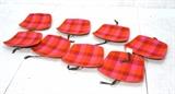 Lot 498:  Set 8 KNOLL Bertoia International Plaid Chair seat pads. Pink & red plaid. Labeled. : Dimensions:  H: 16 inches: W: 14 inches --- 