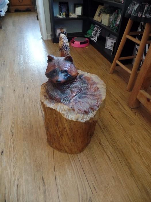 Wood Carved Racoon.