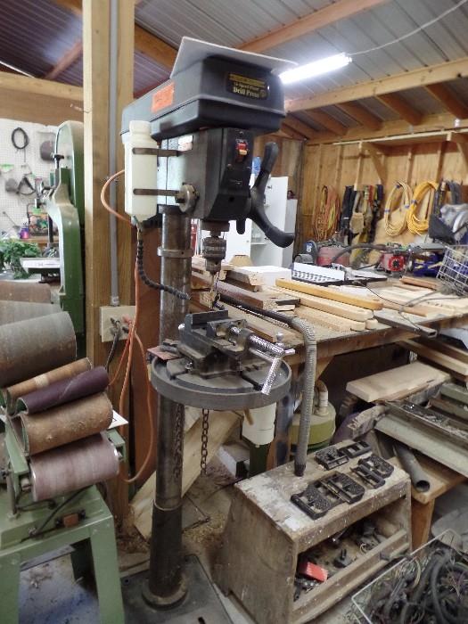 Full Height Stand Up Drill Press and hold down Clamps.
