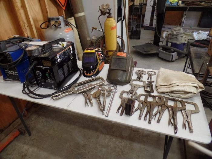Welding Tools, Hoods, Leads, Gloves, Clamps.