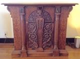 Hand Carved Cabinet with Mission Decor & Marble Accent