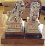 Polychrome, Terra Cotta, Fo Dogs in Fitted Stands on Custom Platform