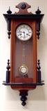 Regulator Wall Clock, Wood Case, Porcelain & Brass Fittings