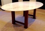 Elliptical Oval "Saarinen" Style, Carrara Marble Table Top on Craftsman-made Wood Base