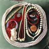 Shell, Bone, Jade, Coral & lacquer Jewelry