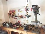 Delta Drill press and Lots of tools, vise, sanders, grinders, clamps