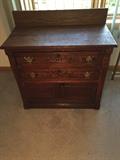 Antique etched washstand.  Two drawers, small cabinet with two doors. 