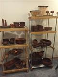 Just part of the amazing array of teak trays, bowls and serving ware, including Dansk and Goodwood pieces. 