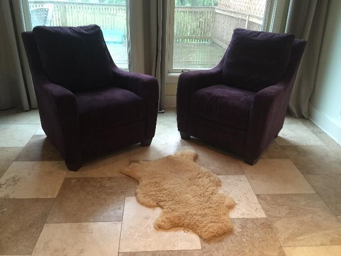 2 Dark Purple Chairs with Sheep Rug