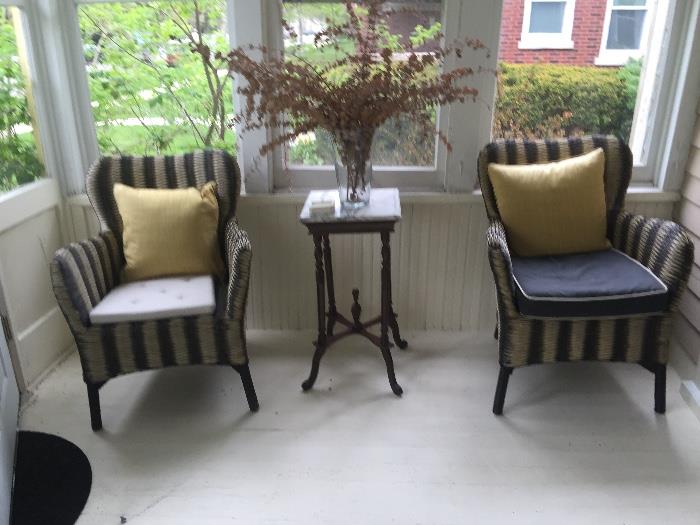 3 Wicker Chairs Marble and Wood Table