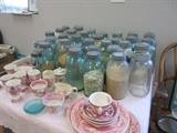 Large Mason jars, pink willow