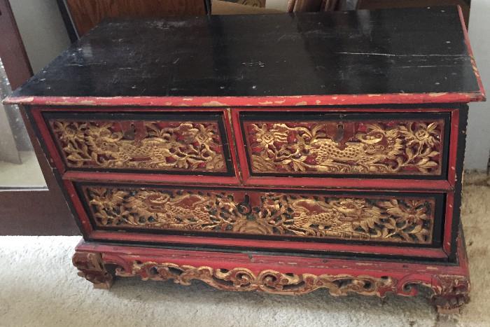 Carved Chinese blanket chest