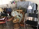 Decor, decor, and more DECOR! Chairs, lamps and a whole bunch of good stuff in the garage!