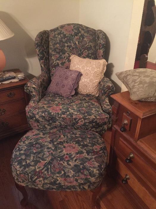 Floral Wing chair with ottoman
