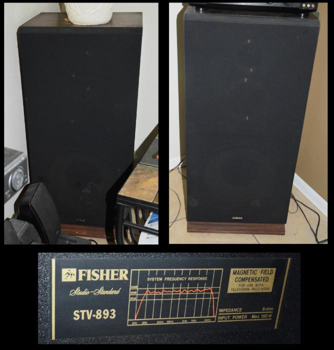 Giant vintage 15" woofer Fisher speakers, model STV-893.  Total height – 39 inches, width – 18 inches, depth – 14 inches 
