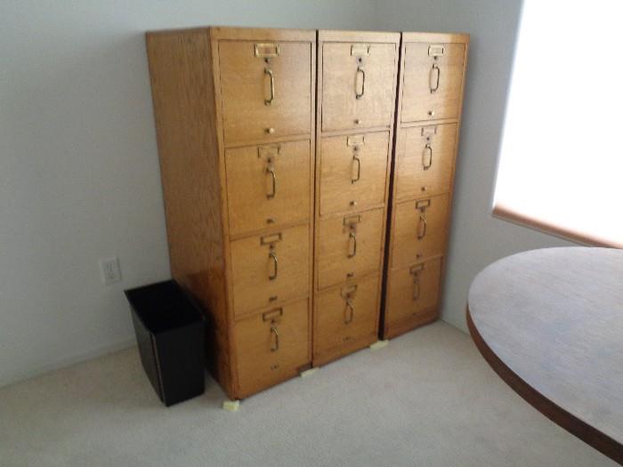 Three - four drawer oak filing cabinets