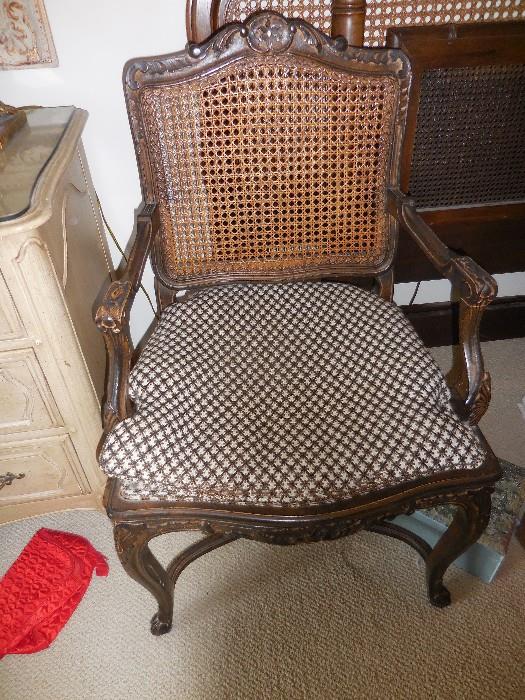 Richard Honquist Hand Carved Mahogany Caned Back Arm Chair