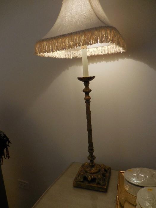Pair of Candlestick Lamps,Fringe Shades