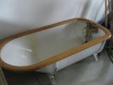 tin painted bathtub w/oak trim