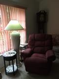 Lot's of small vintage accent tables, recliner and floor lamp 