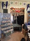 Great ladies clothes, hat boxes, singer sewing machine, pottery figures, prints