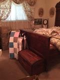 Quilt rack, Vintage quilts, trunk, vintage prints, wash stand, drapes are also for sale, bedding set, vintage hat boxes