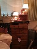 Lingerie chest, jewelry box, vintage lamps