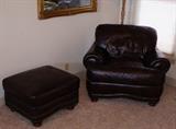 Brown Leather Chair and Ottoman