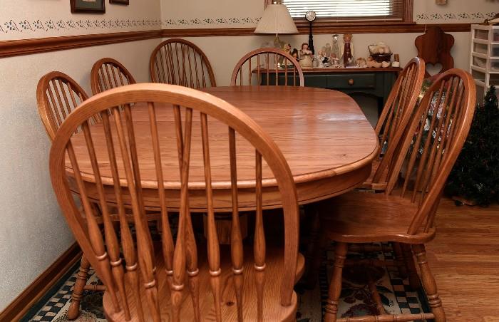 Oak dining room table and chairs