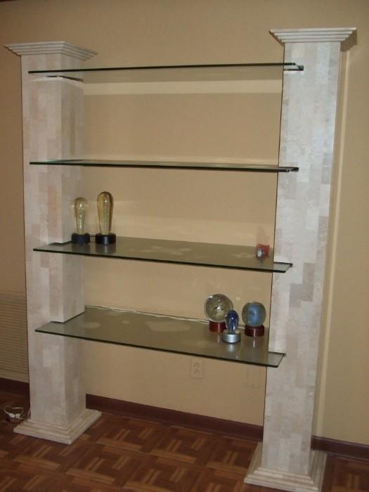 marble column glass shelf unit