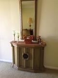 Green wood hall console table and mirror