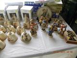 Hummels:
Barnyard hero 195 2/0
Good hunting 307
Goose girl 47/0
Girl feeding pigeons 337
Boy and girl with bunnies 384
Farm boy 66
Heavenly angel 21/I
Nativity scene 51474
Hummel Bells:
1978 boy playing accordion 1st edition annual bell hum 700
1979 Girl with basket 2nd edition annual bell hum 701
1980 boy reading book 3rd edition annual bell hum 702
1981 girl with bird fourth edition annual bell hum 703
1982 boy with bird fifth edition annual bell hum 704
1983 girl knitting sixth edition annual bell hum 705
1984 boy with walking stick 7th edition annual bell hum 706
1985 girl singing 8th edition annual bell hum 707
1986 boy with horn and black crow 9th edition annual bell hum 708
1987 girl with paints 10th edition annual bell hum 709
1988 girl writing 11th edition annual bell hum 710
1989 boy reading newspaper 12th edition annual bell hum 711
1990 girl reading book 13th edition annual bell
1991 girl with lamb basket and flowers 14th edition annual bell
1992 boy wining with bird 15t