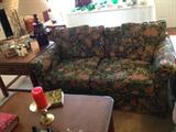 Great tapestry sofa and love seat. Great coffee table and marble top end tables.