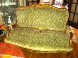 Victorian 3-Piece Parlor Set, Tufted Green Velvet with Ornate Gold Decoration