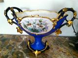 Hand Painted Porcelain Centerpiece, Gold Highlighting with Floral Medallions (17"W x 7"D x 10"H)