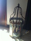 Etched Glass Gilt Medal Hall Light Fixture (25" H)