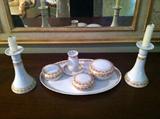 7-Piece Porcelain Dresser Set, Hand Painted Floral and Vine Decoration