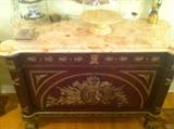 Louis the 15th-16th Style 2-Drawer, 2-Door Pink Marble Top with Gilt Bronze Decorations with Hairy Paw Feet (54" x 22-1/2" x 38")
